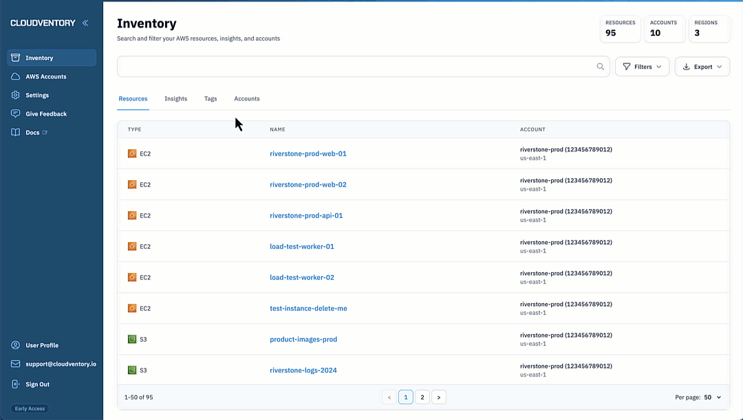 Cloudventory Tag Browser - filter and navigate resources by AWS tags